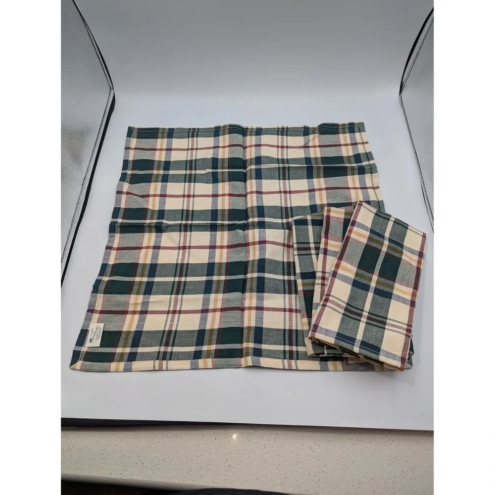 Park Designs Napkins Set of 4 Plaid Cotton Green Burgundy Farmhouse 18x18